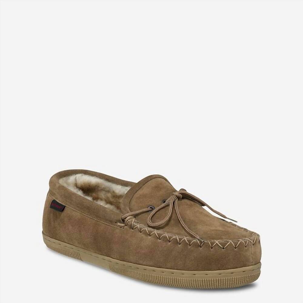 NEW RED WING SHOES men's sheepskin fleece lined suede loafer mocassin in chestnu